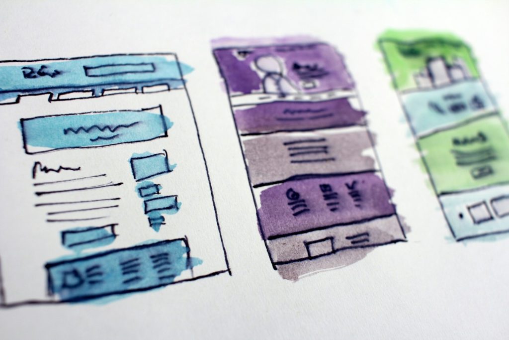 Wireframe sketches of website layouts